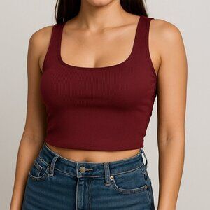 Aerie NWT Burgundy Lace Ribbed Bralette Tank Top Built-In Bra Size Small